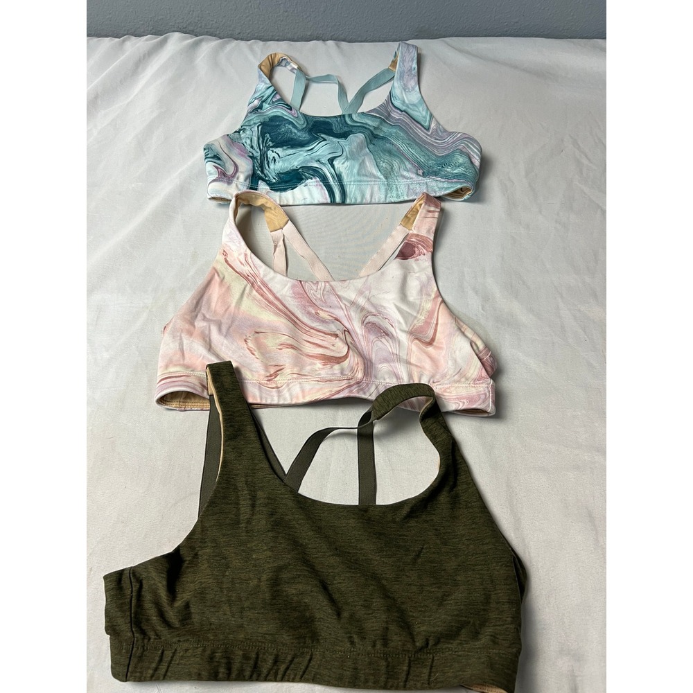 Old Navy Active PowerPress Sports Bra Bundle 3pk Large Marble Swirl Olive Green